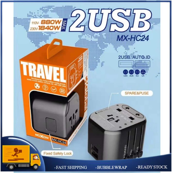 MOXOM MX-HC120 Global Travel Adapter พร้อมเครื่องชาร์จ USB 3USB (1x18W)+Type-C (PD20W)