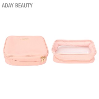 Aday Beauty 2 ชิ้นกระเป๋าเก็บเครื่องสำอางความจุขนาดใหญ่กระเป๋าใส่เครื่องสำอางกันน้ำชุดใสสีชมพู