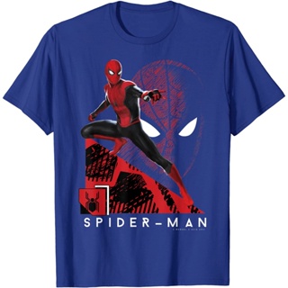 tshirt เสื้อยืดแขนสั้นลําลอง ผ้าฝ้าย ระบายอากาศได้ดี พิมพ์ลาย Marvel Spider-Man Far From Home Portrait Tech สําหรับผู้ชา