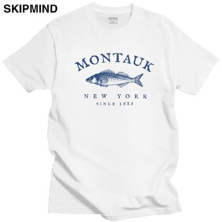 เสื้อยืดแขนสั้น ผ้าฝ้าย 100% พิมพ์ลาย Montauk York Fishing 1686 สําหรับผู้ชายS-5XL