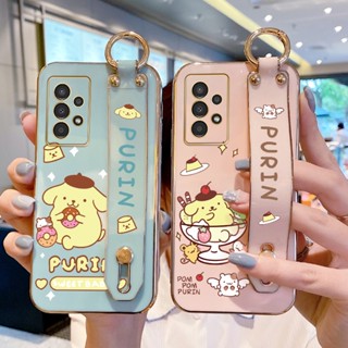 เคสโทรศัพท์มือถือ TPU แบบนิ่ม ลาย Cinnamoroll ชุบไฟฟ้า พร้อมสายคล้องข้อมือ สําหรับ Samsung Galaxy A32