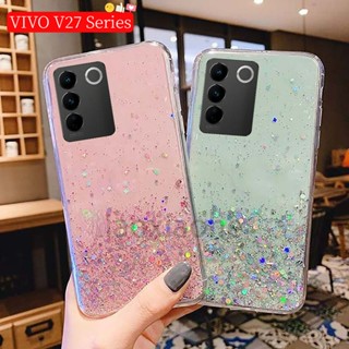 เคสโทรศัพท์มือถือแบบนิ่ม TPU ใส แต่งกลิตเตอร์ดาว ไล่โทนสี หรูหรา สําหรับ VIVO V27E V27 Pro V27Pro V27 E 5G