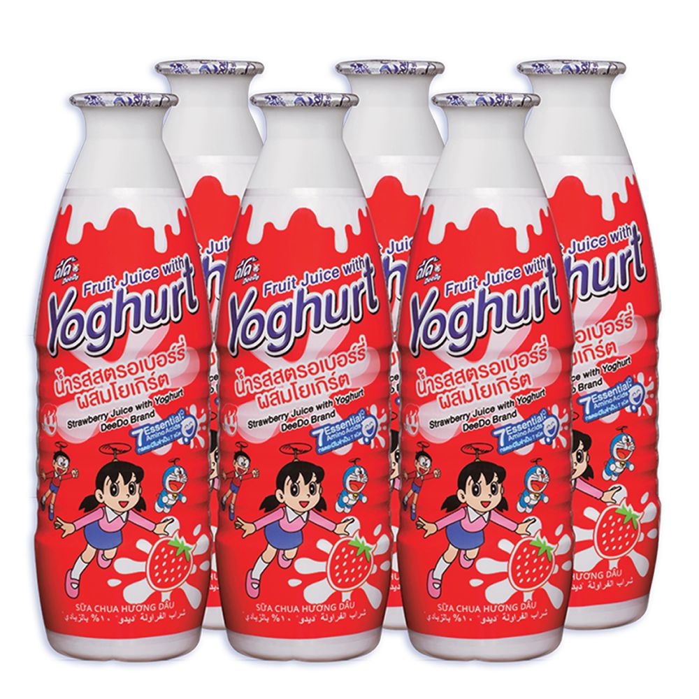 Strawberrywith 6ขวดน้ำผักและน้ำผลไม้Deedo 300มล.แพ็ค น้ำสตรอเบอร์รี่10%ดีโด้ดีโด้ผสมโยเกิร์ต withStr