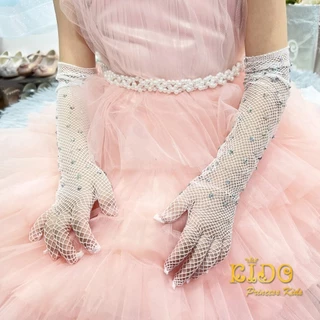 Kidoprincesskids ถุงมือเด็ก (ร้านอยู่รัชดา)ถุงมือตาข่ายเด็ก GL18 สีขาว ถุงมือตาข่ายเพชรยาวสวยหรูมาก