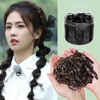 ยางรัดผม แบบยืดหยุ่นสูง แบบใช้แล้วทิ้ง สีดํา แบบเรียบง่าย สําหรับผู้หญิง