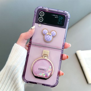 เคสโทรศัพท์มือถือแบบนิ่ม TPU ฝาพับ พร้อมที่ตั้งวาง สีม่วง สําหรับ Samsung Galaxy Z Flip 3 Z Flip 5G Z Plip 3 Z Flip 4 Zflip3