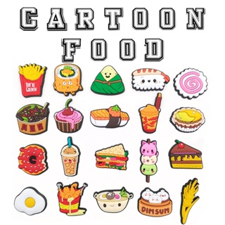 【Food Graffiti Series】รองเท้าแตะ PVC ลายการ์ตูนกราฟฟิตี้น่ารัก ถอดออกได้ สําหรับตกแต่งสวน DIY