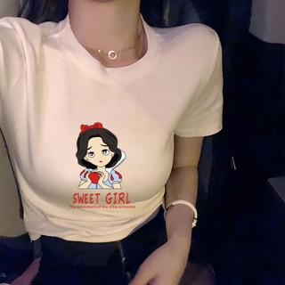 Hot Sale Classic Womens T Cartoon Snow White O-Neck T-shirt Lightweight Short Sleeve Crop Tops T Shirt_03