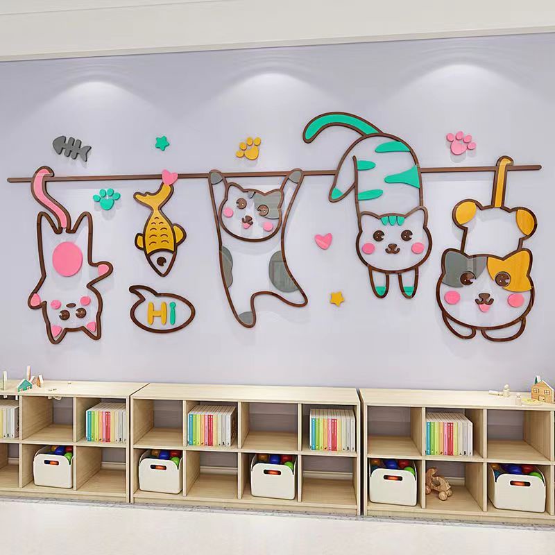 【DAORUI】สติกเกอร์ติดผนังแมวน่ารัก สติกเกอร์แมว 3D สติกเกอร์สุนัขแมว สติกเกอร์ติดผนังอะคริลิค 3D สติกเกอร์สร้างสรรค์แมวการ์ตูน