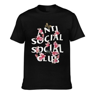 เสื้อยืด ผ้าฝ้าย พิมพ์ลายดอกไม้ Anti Social Social Club Kkoch สําหรับผู้ชาย