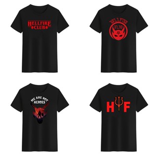 เสื้อยืดคอกลม พิมพ์ลาย Stranger Things Season 4 Hellfire Club สีดํา สีขาว สําหรับผู้ชาย และผู้หญิง VCNS