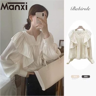 Manxi เสื้อเชิ้ตผู้หญิง เสื้อแขนยาว แขนฟองสบู่ แฟชั่น A25K0FR