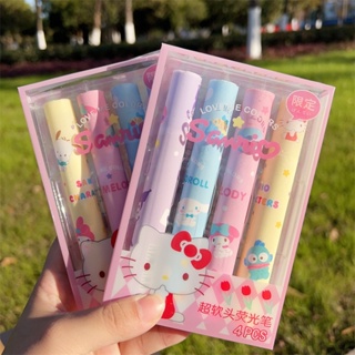 Peach 4Pcs Sanrio highlighters  Large capacity color pen  Bold color through soft head mark  Kuromi Cinnamoroll