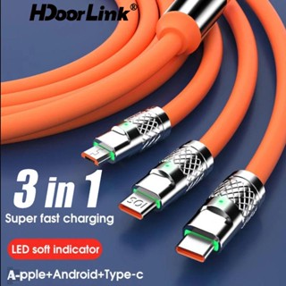 Hdoorlink 3 In 1 สายชาร์จเร็ว 6A สําหรับ Android A-pple สายชาร์จ USB หลายสาย Micro USB Type C