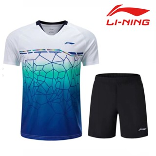 Li Ning ใหม่ เสื้อกีฬาแบดมินตัน แขนสั้น แบบแห้งเร็ว สําหรับผู้ชาย และผู้หญิง