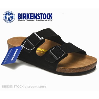 【Original】Birkenstock Arizona Mens/Female Classic Cork Black Anti-fur Slippers Beach Casual Shoes 34-46