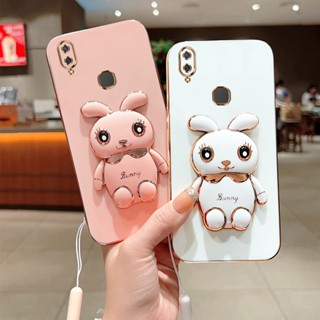 เคสโทรศัพท์มือถือ ชุบไฟฟ้า ลายกระต่ายน่ารัก 360 องศา พร้อมตัวยึดวาง และสายคล้อง สําหรับ Vivo V11 Pro Y97 V11i Y85 V9 Youth Vivo 1804 1814 1726 1727