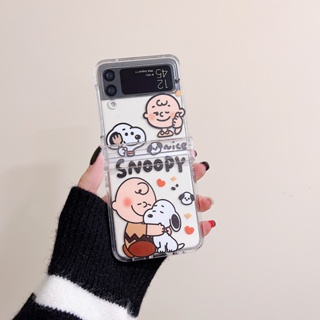 เคสโทรศัพท์มือถือ PC แข็ง แบบใส กันกระแทก ลายการ์ตูน Snoopy น่ารัก สร้างสรรค์ สําหรับ Samsung Galaxy Z Flip 3 5G Z Flip 4