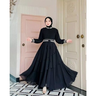 Mikayla ชุดเดรส SYARI WD M L XL XXL | Gamis (รวม HIJAB) ชุดเดรสลูกไม้ สีดํา หรูหรา เรียบง่าย แฟชั่นสําหรับผู้หญิง