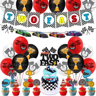 Two FAST Boy ป้ายแบนเนอร์ ธีมแข่งรถ 2nd Birthday สําหรับตกแต่งเค้กวันเกิด  Boy Birthday Racing Car Birthday Party Balloon Banner Cake Insert Racing Theme Party Supply