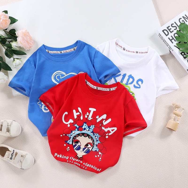 Fast Shipping 90-140 ซม.เสื้อยืดแขนสั้นเด็กผ้าฝ้ายแท้การ์ตูนพิมพ์ทารกสบายแฟชั่น All-Match Top เวอร์ชั่นเกาหลีเด็ก