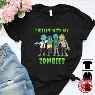 New เสื้อยืดแขนสั้นพิมพ์ลาย Plants Vs Zombies, Chillin With My Zombies สําหรับปาร์ตี้ฮาโลวีน เสื้อยืดพิมพ์ลาย_02