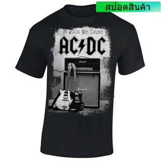 เสื้อยืด ผ้าฝ้าย พิมพ์ลาย Spun สีดํา สวมใส่สบาย 2022 Ac/Dc In Rock We Trust