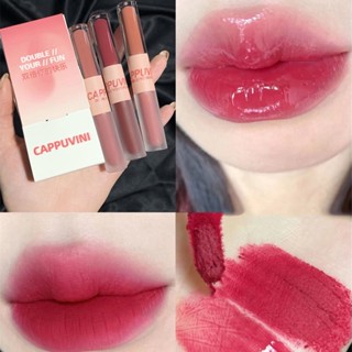 3PC Cappuvini Lip Gloss Fun Double-headed Mirror Water Light Glass Lip Glaze Womens Lipstick Milk Tea Color Lip Gloss Tint Lips Makeup Cosmetics