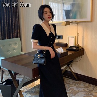 RUO BEI XUAN ชุดเดรสสตรี 2023 ฤดูร้อนใหม่ Retro คอตุ๊กตาแขนสั้นชุดเดรส