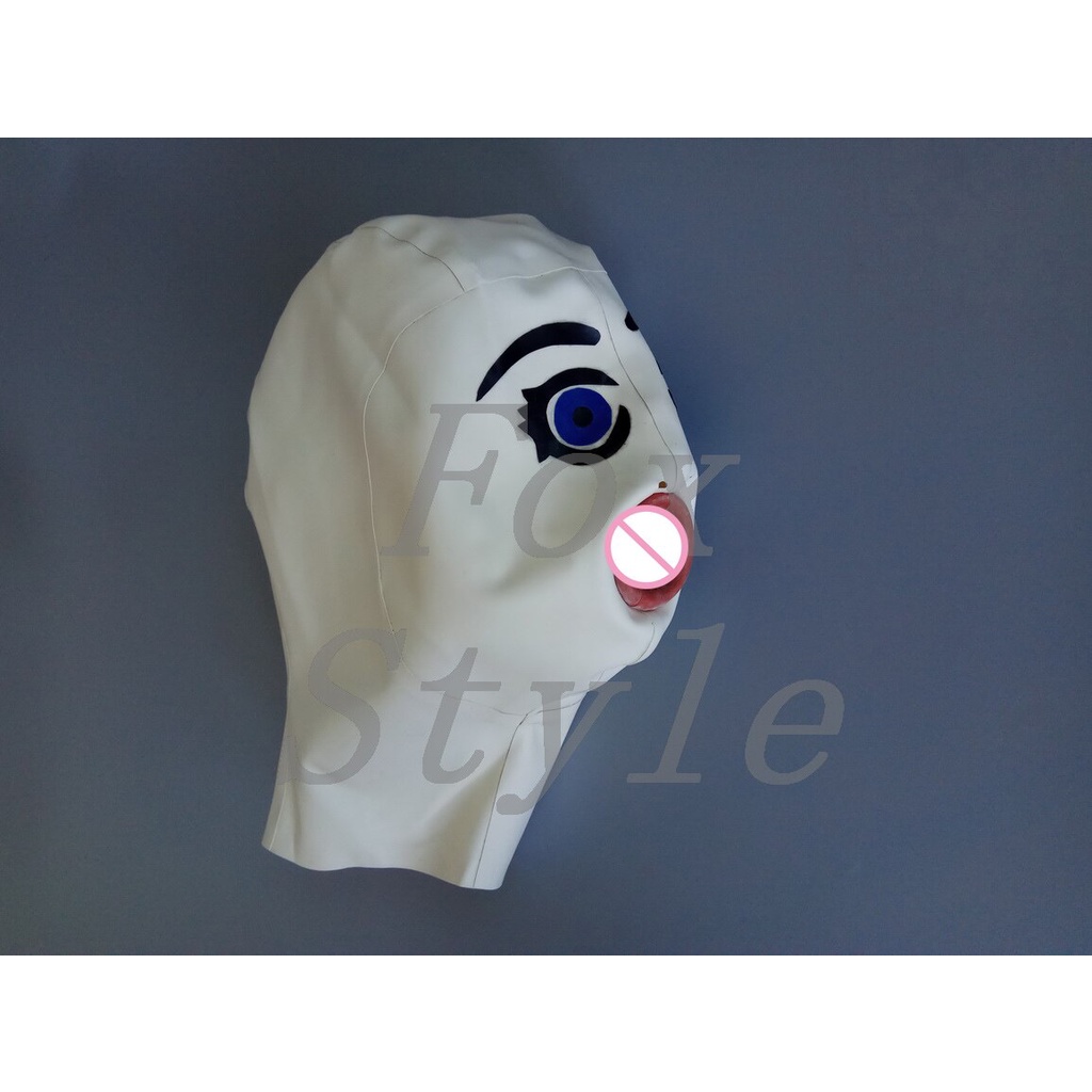 4bo จัดส่งฟรี latex handmade เครื่องรางตุ๊กตาหน้ากากยาง hood สีขาว hjo