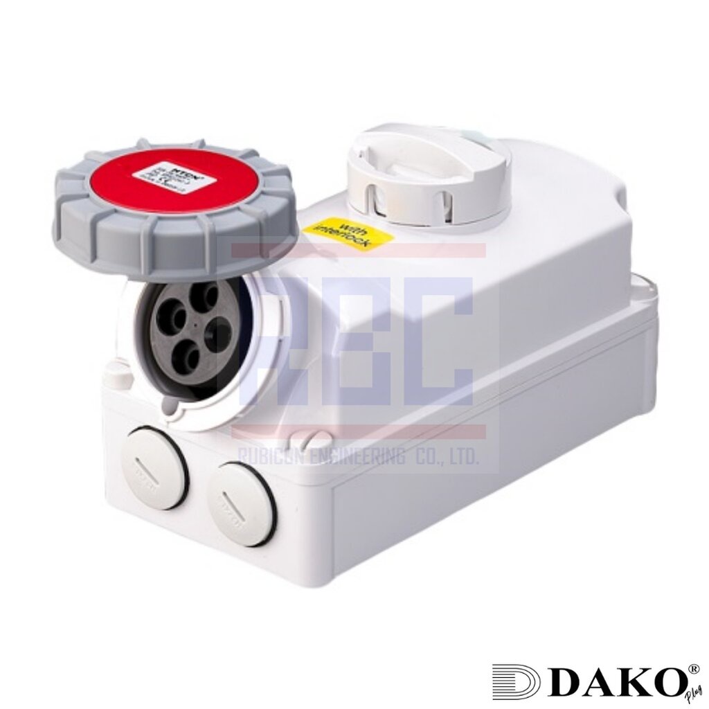 "DAKO Plug" HTPZ1241-3 เต้ารับพร้อมสวิทช์อินเตอร์ล็อคกันน้ำ สำหรับตู้คอนเทนเนอร์เย็น 3P+E 32A 400V IP67 3H