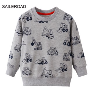 Saileroad เสื้อแจ็กเก็ตกันหนาว มีฮู้ด ลายการ์ตูนรถขุด แฟชั่นฤดูใบไม้ผลิ ฤดูใบไม้ร่วง สําหรับเด็กผู้ชาย อายุ 2-7 ปี