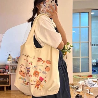 New Korean cartoon ins super hot canvas bag mens and womens shoulder bag hand-held large-capacity canvas bag student schoolbag