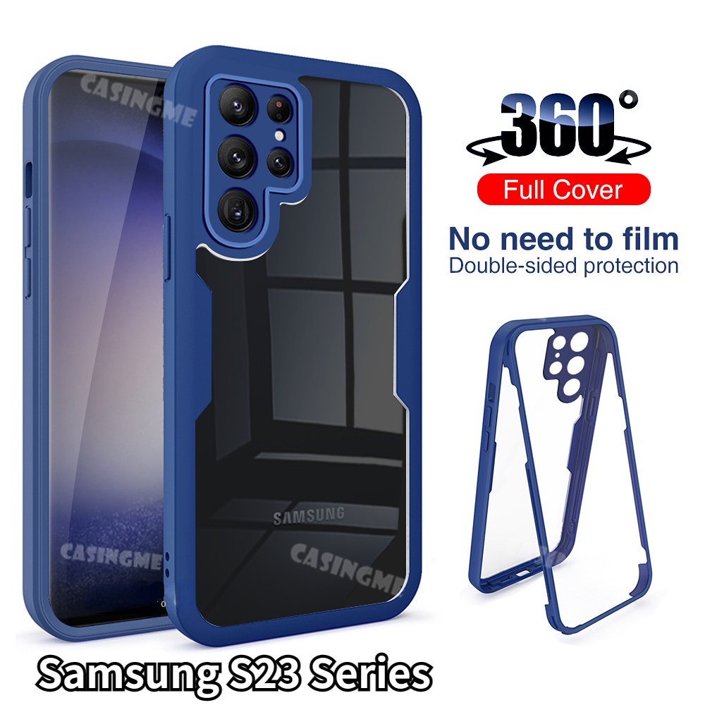 เคสโทรศัพท์มือถือแบบใส สองด้าน กันกระแทก 360 องศา สําหรับ Samsung Galaxy S23 Ultra S22 S 23 Plus 5G S23Ultra S23+ +Ultra 5G