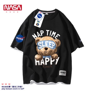 nasa Co-Branded t-Shirt Summer Street Wear Bear Letter Print Couple Trendy Loose Black Short_07