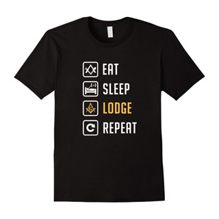 Sanc6 {พร้อมส่ง เสื้อยืดแขนสั้นลําลอง ผ้าฝ้าย 100% พิมพ์ลาย Freemason Store Mason Eat Sleep Lodge Repeat พลัสไซซ์ ของขวั