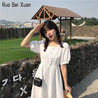 RUO BEI XUAN ชุดเดรสผู้หญิง ใหม่ สไตล์เกาหลี ทรงกระโหลก เอวบาง ความยาวปานกลาง กระโปรงทรงเอ