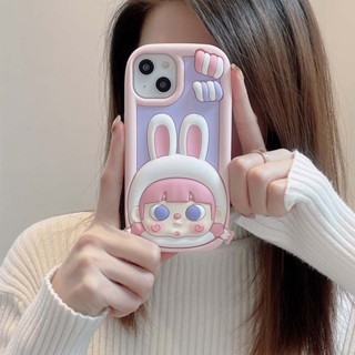 เคสซิลิโคนนิ่ม ลายกระต่ายน่ารัก สีชมพู กันกระแทก สําหรับ iPhone 14PROMAX 11 12 12PRO 12PROMAX 13 13PRO 13PROMAX 14 14PRO