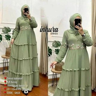 [A.F] ใหม่ล่าสุด Gamis Innura Maxy Dress เย็บปักถักร้อย ชุดเชิญชาวมุสลิม หรูหรา เรียบง่าย  Babydoll Gamis Rempel Motif Susun Gamis Teenage 2023 สีดํา