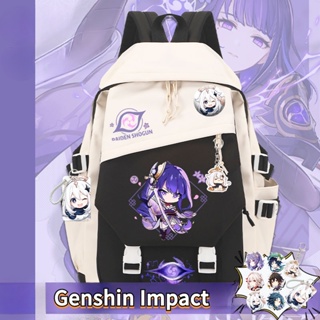 Genshin Impact Raiden Shogun anime co-branded peripheral school bags for third to sixth grade men and women junior and senior high school large capacity shoulder bags trendy and versatileกระเป๋านักเรียน ขนาดใหญ่ ลายการ์ตูนอนิเมะ สําหรับผู้ชาย และผู้หญิง