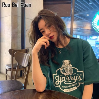 RUO BEI XUAN เสื้อยืดสตรี 2023 ใหม่แฟชั่นสไตล์เกาหลีหลวมแขนสั้นด้านบน