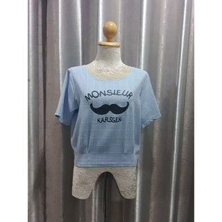 FF01800 เสื้อแฟชั่น นำเข้า มือสอง สีฟ้า อกfree-39 นิ้ว