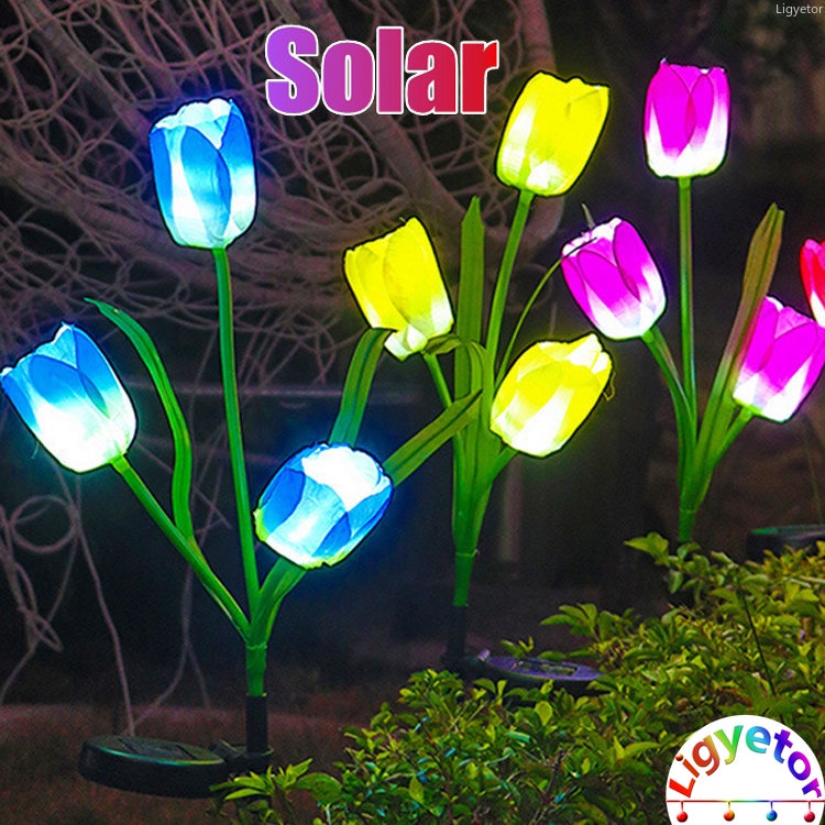 ดอกไม้พลังงานแสงอาทิตย์ไฟกันน้ําดอกทิวลิปโคมไฟสวนไฟสนามหญ้า LED ตกแต่งสําหรับงานปาร์ตี้สวนลานกลางแจ้ง