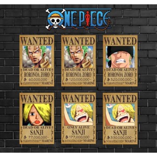 โปสเตอร์วันพีช Poster Onepiece มี 2 ขนาดให้จับจอง ใบค่าหัวทั้งหมดของ โซโร,ซันจิ ผลิตจากกระดาษ Art Card แข็ง