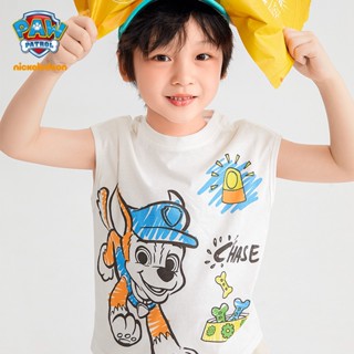 paw patrol เสื้อยืดแขนกุด ผ้าฝ้ายแท้ พิมพ์ลายทีม Wang แฟชั่นฤดูร้อน สําหรับเด็กผู้ชาย