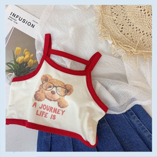 100% cotton small and medium girls camisole summer short stitching base shirt fashionable fashionable cute clothes