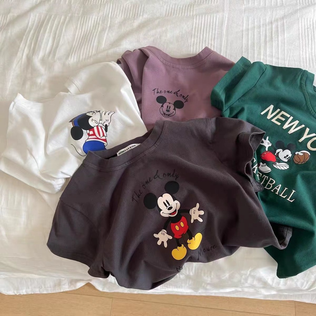 ใหม่การ์ตูนชายหญิงแขนสั้นผ้าฝ้ายแท้เสื้อยืดเด็กเสื้อยืดเด็กสบายๆรอบคอด้านบนอินเทรนด์