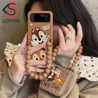 Lushuo เคสโทรศัพท์มือถือ ลายการ์ตูนชิปแอนด์เดล ชิปมังค์น่ารัก พร้อมสร้อยข้อมือ สําหรับ Samsung Galaxy Z Flip 3 5G and Z Flip 4 Z Flip3 ZFlip3 ZFlip 3 Z Flip4 ZFlip 4