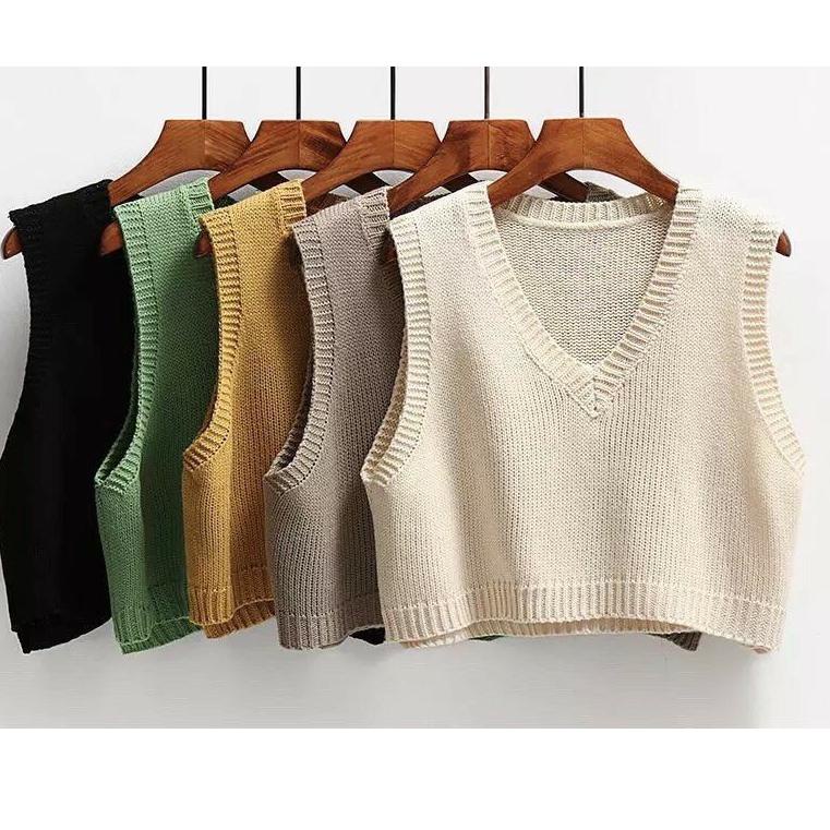 ล่าสุด Crop Vest ถักหนา 7gauge Fuchia V คอถัก Crop Vest