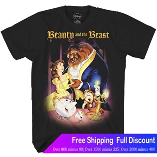 Disney cartoon printed summer T-shirt Disney Beauty And The Beast Belle Adult Mens tee graphic T-shirt apparel blac_01